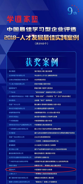 威勝電氣榮獲“人才發展最佳實踐案例”稱號 威勝電氣榮獲“人才發展最佳實踐案例”稱號